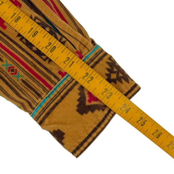 Territory Ahead Men's Aztec Southwest Corduroy Stripe Shirt Tan/Turquoise Small - Picture 10 of 12